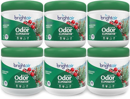 Bright Air 14 oz. Super Odor Eliminator, For Medium-Size Spaces, Winter Pine & Berries Scent, Case of 6, Odor Eliminator & Air Freshener, Natural Essential Oils, Lasts Up to 90 Days Each