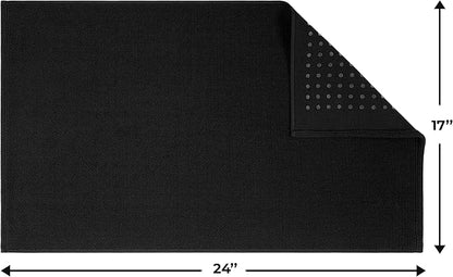 Cotton Paradise 100% Cotton Non Slip Bath Mats for Bathroom, 17x24 inch Soft Absorbent Quick Dry Machine Washable Floor Bath Mat, Black