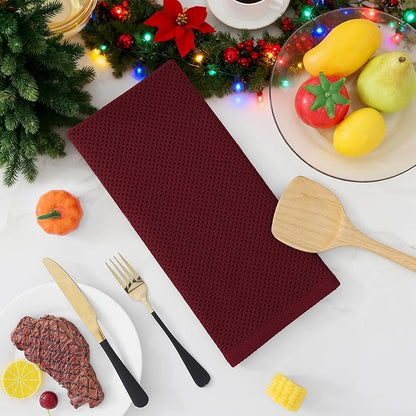 Homaxy 100% Cotton Waffle Weave Kitchen Dish Towels, Ultra Soft Absorbent Quick Drying Cleaning Towel, 13 x 28 Inches, 12-Pack, Burgundy