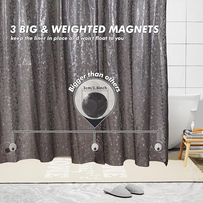 Waterproof Shower Curtain Liner EVA 8G - Rust-Proof Hooks, Heavy-Duty Magnets - Enhance Your Bathroom with Durability and Elegance