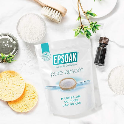 Epsoak Epsom Salt 5 lb Resealable Bulk Bag, Magnesium Sulfate USP. Unscented, Made in The USA, Cruelty-Free Certified