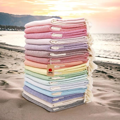 Bazaar Anatolia Turkish Beach Towel – 100% Cotton, Quick Dry, Sand Free Towel for Bathroom, Camping, Travel, Hot Pink – Oversized 71x39 Inches – Diamond Fuscia