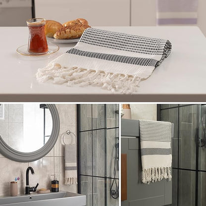 Ruvy Home Basics Turkish Hand Towels for Bathroom Set of 2 | 18"x40", Cotton | Decorative Towel for Bathroom, Kitchen, Dishcloth, Tea, Yoga, Face, Gym - Black
