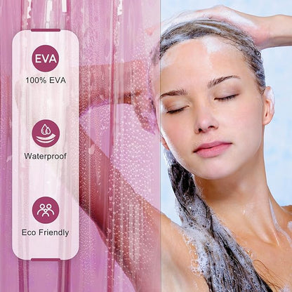 AmazerBath Pink Shower Curtain Liner for Christmas Bathroom, 100% EVA Soft Clear Heavy Duty Shower Curtain and Liner 2-in-1, 72x72 Luxury Plastic Weighted Shower Liner Bathroom