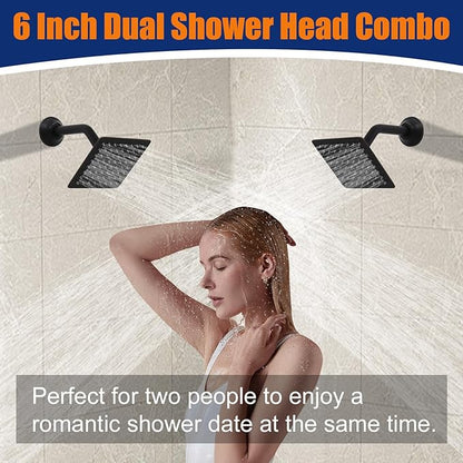 Thermostatic Shower System Three Shower Heads with 16" Ceiling Mounted Rain Shower Head & 2 x 6" Wall Mounted Head 4 Function Shower System Can All Run Together, Oil Rubbed Bronz