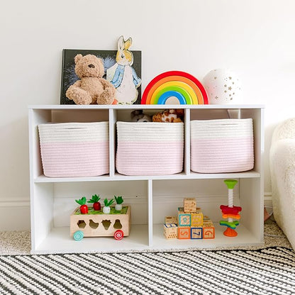 NaturalCozy Storage Cubes 9”x9”x7”Cotton Rope Woven Baskets for Organizing 3-Pack | 9 Inch Cube Storage Bin | Small Basket for Shelf Nursery, Pantry, Decorative Plant, Bathroom Closet, Toy Gift