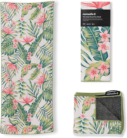 Nomadix Original Towel - Perfect for Beach, Pool, Travel, Camping, Yoga - Made with Recycled Materials - Super Absorbent - Sand Resistant -Palms Pink - 72.5" x 30"