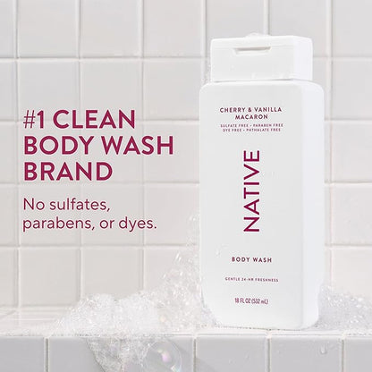 Native Body Wash Contains Naturally Derived Ingredients | For Women & Men, Sulfate, Paraben, & Dye Free Leaving Skin Soft and Hydrating | Cherry & Vanilla Macaron 18 oz