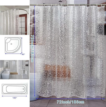 Bostofy Waterproof Shower Curtain Liner 8G EVA Thick Shower Curtain with Heavy Duty 3 Bottom Magnets, Shower Liner for Shower Stall, Bathtubs, 3D Pebble Pattern, 72 x 72,12 Hooks