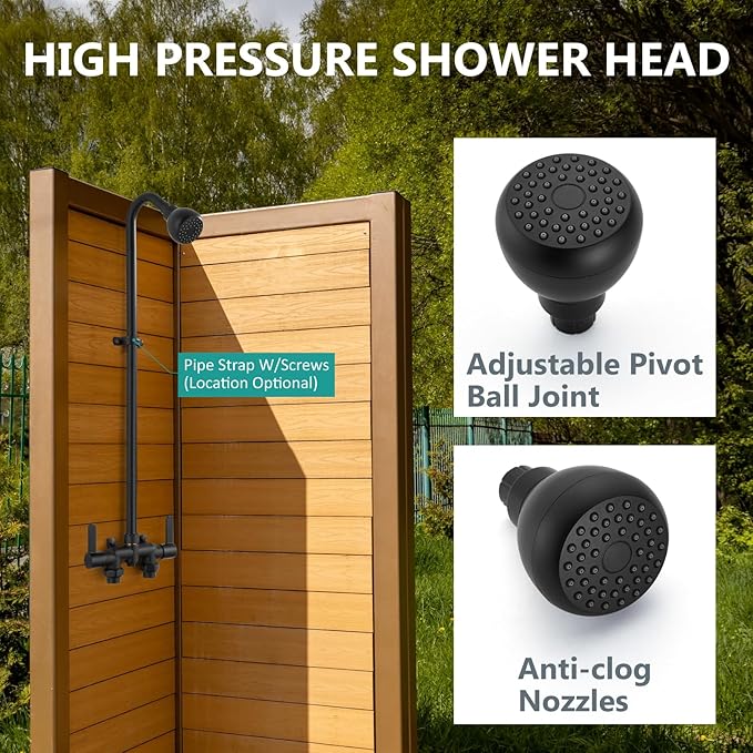 Aolemi Outdoor Shower Fixtures Kit Faucet System 3 Inch Center with Showerhead 2 Handle Exposed Shower with Brass Mix Valve Matte Black