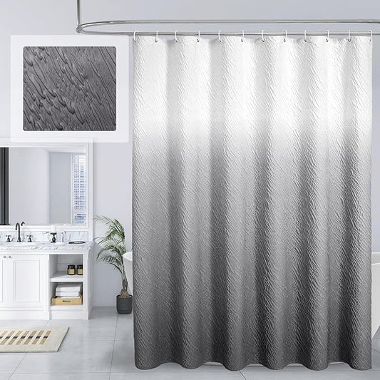 MitoVilla Grey Ombre Fabric Shower Curtain 72 x 78, Farmhouse Long Modern Geometric Cloth Shower Curtain for Bathroom Decor, Luxury Marble Textured, 78 inch Long