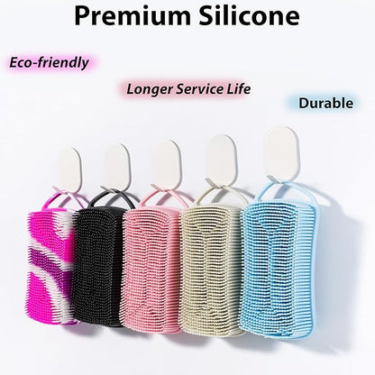 2 PC Silicone Body Scrubber, 2 in 1 Exfoliating Shower Bath Scrubber, Soft Silicone Loofah for Sensitive Skin, Shower Hair Scalp Massager, Easy to Clean, Lather Well (Grey&Blue)