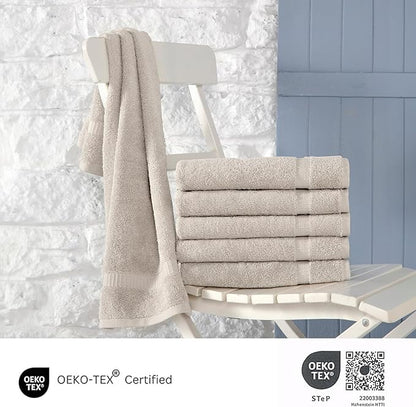 SALBAKOS 100% Turkish Cotton Hand Towel Set of 6 16x30 inch | Heirloom Quality | Hotel & Spa Collection | Ultra Soft, Super Absorbent, Long Lasting Hand Towels | Made in Turkey (Stone, 6 Hand Towels)