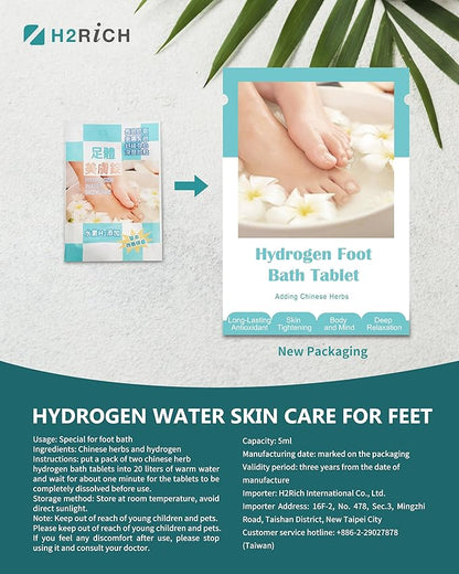 Hydrogen Foot Soak Effervescent Tablets 6 Pack | Ginger & Mugwort Herb Foot Bath, Relaxing Spa Pedicure Care | Improves Circulation, Soothes Tired Feet, Softens Calluses, Controls Odor