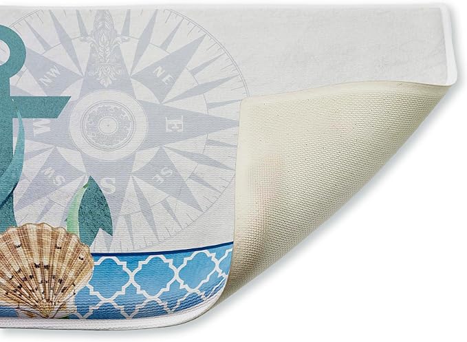 Stupell Industries Bayside Anchor & Compass Plush Bathroom Mat & Bath Rug, Soft Quick-Dry Non-Slip Bathroom Rug with Recycled Foam Cushion, Nautical Coastal Navigation Design by Kim Allen, 18"x30"