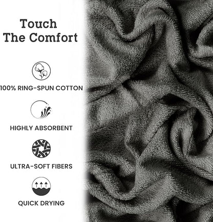 Casa Lino 100% Cotton Hand Towels for Bathroom - Soft, Highly Absorbent & Quick Dry Kitchen Towels - Gym Towel Set - Travel Towel Set - 24" x 16" - Pack of 4 - (Silver Grey)
