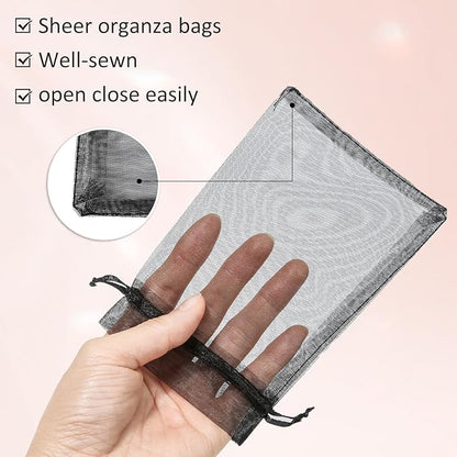 Hopttreely 100pcs Organza Bags, Black 4''x4.72''(10x12cm) Satin Drawstring Organza Pouch Wedding Party Favor Gift Bag Jewelry Watch Bags