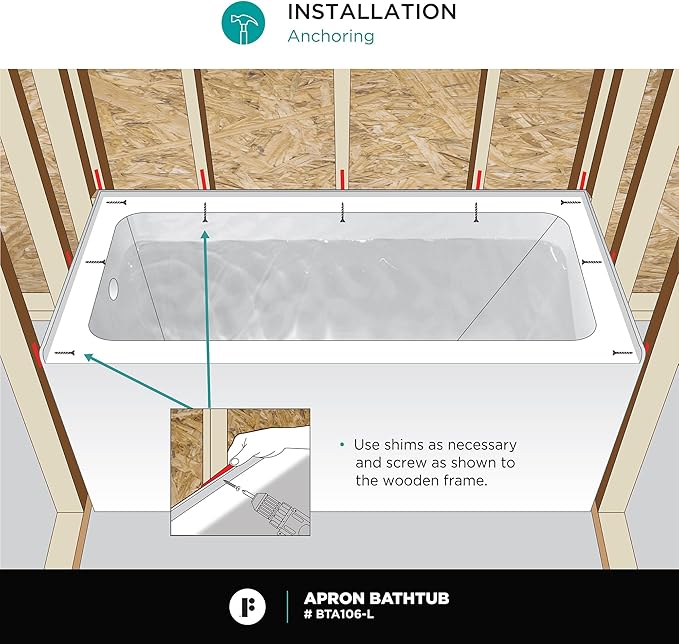 Fine Fixtures Acrylic, Fiberglass Alcove Soaking Bathtub with Integral Apron Front - Drain Included (48" x 32", Left Hand, White)