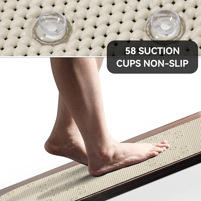 Double Layer Foam Non Slip Bathtub Mat 37x17in, More Comfortable and Thicker Tub Mat Than Ordinary Foam Shower Mat, Bath Mat for Tub with Suction for Comfort and Safety (Ivory, 36'' x 17'')