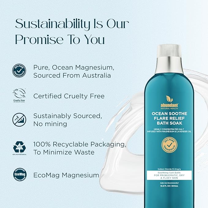 Abundant Natural Health Ocean Soothe Flare Relief Bath Soak with Highly Concentrated Pure Magnesium Salts and Lavender Oil to Help Relieve Problematic and Dry Skin, Safe for Sensitive Skin, 500mL