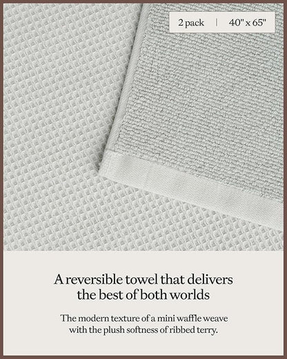 Cozy Earth Waffle Bath Sheets - 60% Cotton 40% Viscose from Bamboo Bath Sheets 40 x 65 Inches - Soft & Absorbent Terry, Reversible Mini Textured Waffle & Weave Pattern - 2 Pack