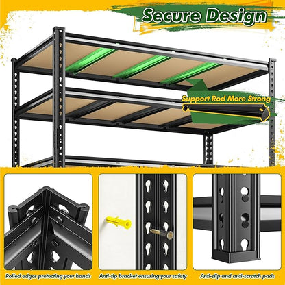 59.9" W Garage Shelves 2230LBS Metal Shelving, 5 Tier Adjustable Garage Storage Shelves, Heavy Duty Shelving for Storage, Basement, Warehouse, Pantry, Kitchen, 59.9"W x 24.1"D x 72.1"H, Black