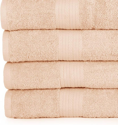 Ample Decor Bathroom Towel Set of 18-4 Hand Towel, 4 Bath Towel, 10 Wash Cloths - Oeko Tex Certified 600 GSM 100% Cotton - High Absorbency Quick Drying, Ideal for Gifting - Beige