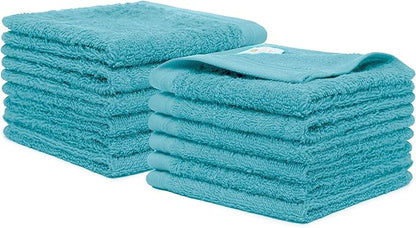 100% Cotton Washcloths Set 13” x 13” | Teal Blue(Turquoise) Towels | Set of 12 Ultra Soft and Highly Absorbent Washcloths Sets for Bathroom, Gym, Hotel, Spa | Machine Washable Face Towel