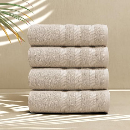 Hearth & Harbor Luxury Hand Towels - 100% Ring Spun Cotton Hand Towels for Bathroom, Shower, Spa, Soft & Absorbent Towels, 4 Piece Set, Beige