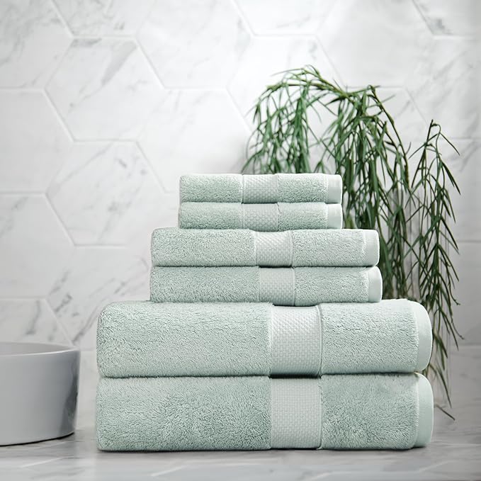 Aston & Arden Egyptian Wash Cloths - Pack of 6 - Oversized Ultra Soft Thick & Absorbent, 100% Ringspun Egyptian Cotton Bathroom Towel for Spa, Hotel, 600 GSM, 13 x 13 in, Green