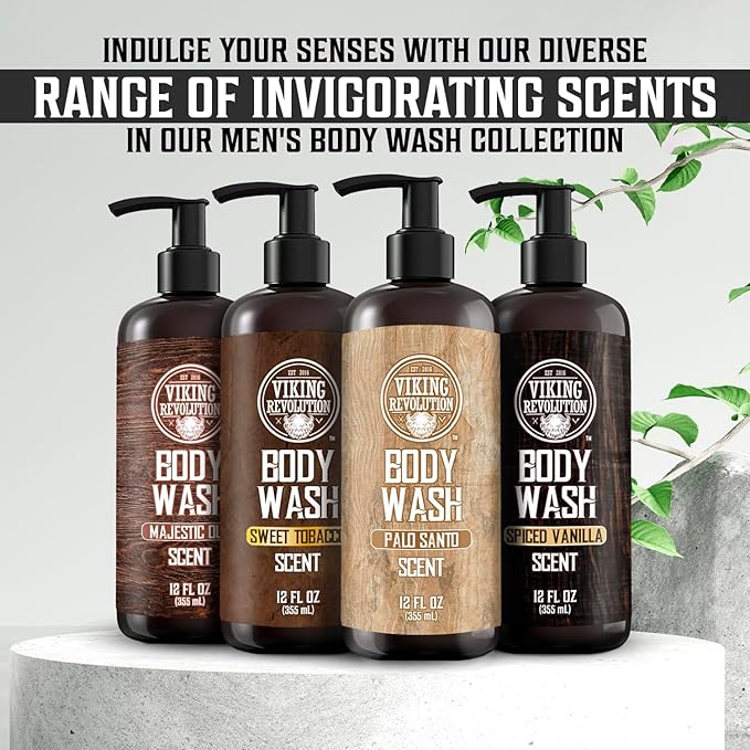 Viking Revolution Palo Santo Body Wash for Mens Shower Gel - Moisturizing Mens Body Wash with Vitamin E and Aloe Vera - Shower Gel Body Wash Men (12 Fl Oz, Pack of 1)