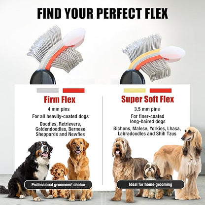 FlexIt Flexible Slicker Brush for Dogs - Professional 3-in-1 System & Video Trainings - Dual-Sided Dematting, Undercoating & Finishing Dog Grooming Brush by Groomers Helper (Single, Firm Flex)