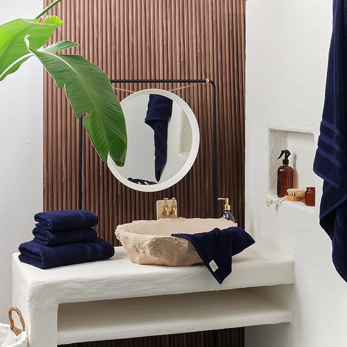 SOFE H&L | Olea Luxury Turkish Cotton Hand Towels Set of 4 Navy | Premium, Soft, Durable, Absorbent | Hotel Quality Plush Towels and Thick Towel Sets