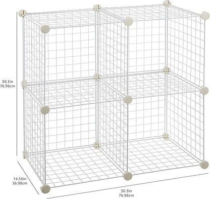 Amazon Basics 4 Cube Storage Organizer - Wire Grid Closet and Storage Shelves, Stackable, White 14"x14"x14"