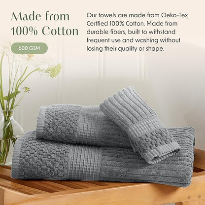 Springtree Home 100% Cotton Bath Towel Set 6 Piece Set | Super Soft & Absorbent Quick-Dry 2 Bath Towels 2 Hand Towels & 2 Washcloths |Textured and Durable Cotton | Krista Collection (Ultimate Grey)
