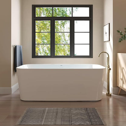 FerdY Maui 67" Acrylic Freestanding Bathtub, Contemporary Elegant Design Soaking Tub with Brushed Nickel Drain and Minimalist Linear Design Overflow, Easy to Install, 02563