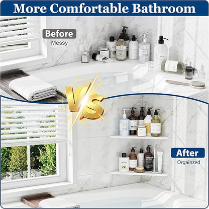 Corner Shower Shelves, 12” Recessed Tile Shower Shelf, 304 Stainless Steel Grout in Corner Tile Shower Shelves, No Drilling, Matte White, 2 Pack