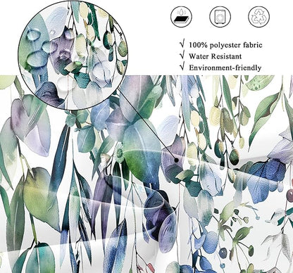Riyidecor Small Stall Teal Eucalyptus Shower Curtain for Bathroom Decor 36Wx72H Green Leaves Plant Watercolor Floral Rustic Botanical Spring Art Printed Fabric Polyester Waterproof 7 Pack Plastic