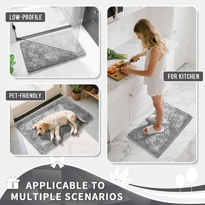 Yimobra Long Bathroom Rug Non Slip 44x24 Inch, Extra Thick Soft Absorbent Chenille Bath Mat, Machine Washable Bath Rugs for Bathroom Floor, Tub and Shower, Home Decor Accessories, Light Grey