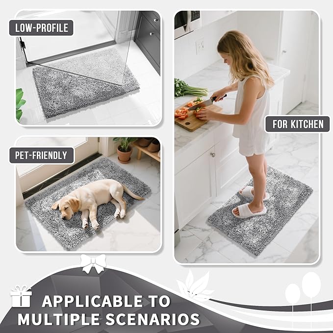 Yimobra Long Bathroom Rugs Runner 55x24 Inch, Extra Thick Soft Absorbent Chenille Bath Mat, Non Slip Machine Washable, Quick Dry Bath Rugs for Bathroom Floor, Tub and Shower, Light Grey