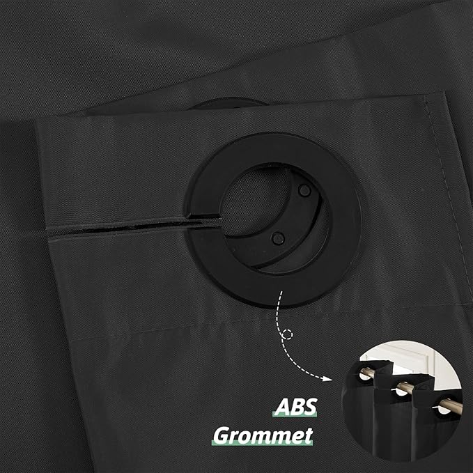 Furlinic Black Stall No Hook Shower Curtain,Heavy Duty Fabric Bathroom Curtain with 6 Plastic Built-in Hooks,Washable & Waterproof,Small Narrow,48x72 Inch