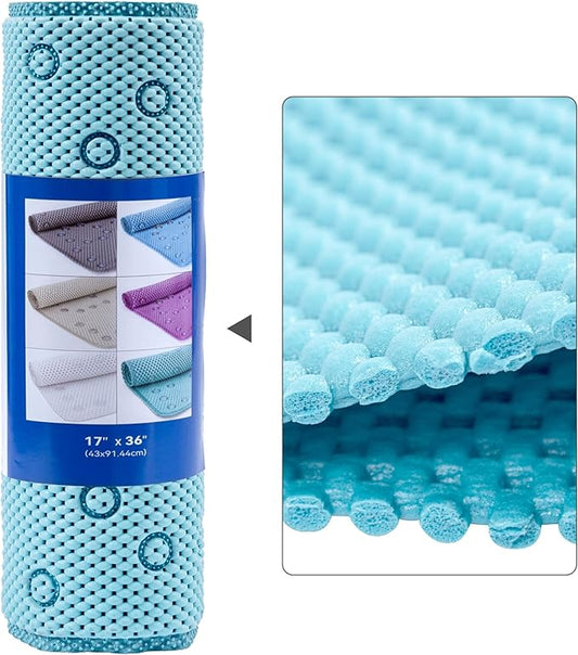 Double Layer Foam Non Slip Bathtub Mat 37x17in, More Comfortable and Thicker Tub Mat Than Ordinary Foam Shower Mat, Bath Mat for Tub with Suction for Comfort and Safety (Blue, 36'' x 17'')