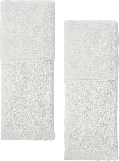 Luxury Decorative Hand Towels Bathroom: 2 Packs 14X30 100% Cotton Turkish Absorbent Soft Face Towel Set for Boho Bathroom Decor Kitchen Hotel Spa Farmhouse Guest Tea Gift (02 Boho White, 14"x30")