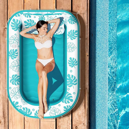 Inflatable Tanning Pool Lounger Float with Cervical Pillow - Pool Floats Adult for Sunbathing, Backyard, Pool Party - Inflate Ball Pit for Babies - Kids Swimming Pool Bed