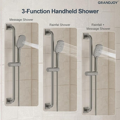 Brushed Nickel 10 Inch Rainfall Shower System with Handheld Spray & Adjustable Slide Bar, Wall Mount Bathroom Shower Faucet Set, Valve Included