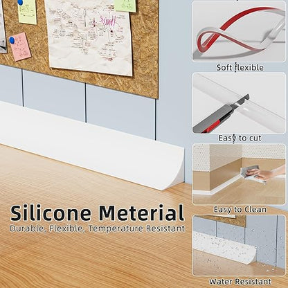 Flexible Quarter Round Molding Trim Peel and Stick 118Inch White,Small Self Adhesive Silicone Shoe Moulding,Bendable Mini Waterproof Caulk Strip for Baseboard,Wall,Bathtub,Floor,Bathroom,Crown
