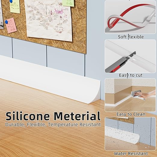 Flexible Quarter Round Molding Trim Peel and Stick 472Inch White,Small Self Adhesive Silicone Shoe Moulding,Bendable Mini Waterproof Caulk Strip for Baseboard,Wall,Bathtub,Floor,Bathroom,Crown
