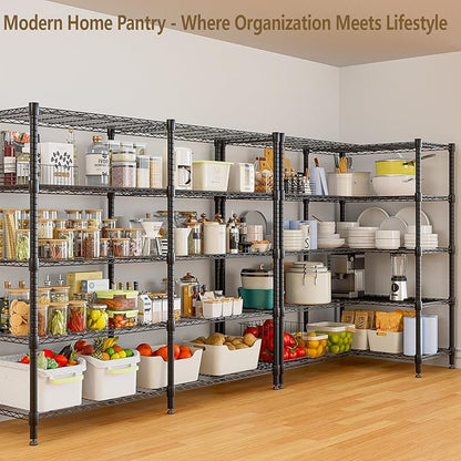 Himimi Storage Shelves-5 Tier Heavy Duty Wire Shelving Unit with Leveling Feet, 1500LBS Adjustable Metal Shelves Organizer for Kitchen Garage Pantry Laundry, 60" W*14" D*72" H, Black