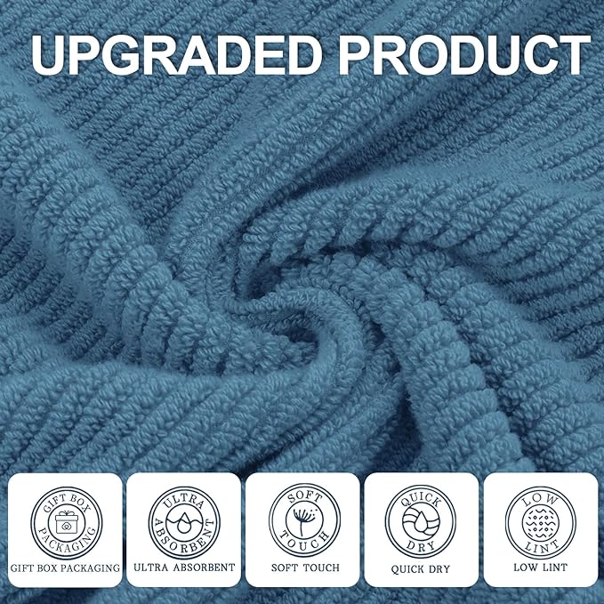 VOOVA & MOVAS Hand Towels for Bathroom Set of 4, Large 18" x 28", 100% Cotton | Lightweight | Thick | Quick Dry | Soft | Absorbent, Bath Hand Towels for Bathroom, Towel Gift Set, Dark Blue