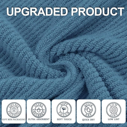 VOOVA & MOVAS Hand Towels for Bathroom Set of 4, Large 18" x 28", 100% Cotton | Lightweight | Thick | Quick Dry | Soft | Absorbent, Bath Hand Towels for Bathroom, Towel Gift Set, Dark Blue